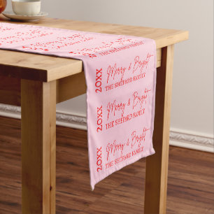 2026 Modern Merry and Bright Red Pink Christmas Long Table Runner