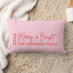 2026 Modern Merry and Bright Red Pink Christmas Lumbar Cushion