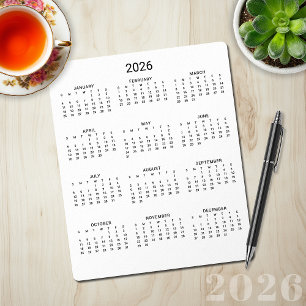 2026 Modern Minimalist Black and White Calendar Mouse Pad