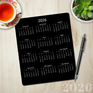 2026 Modern Minimalist Black Calendar Mouse Pad