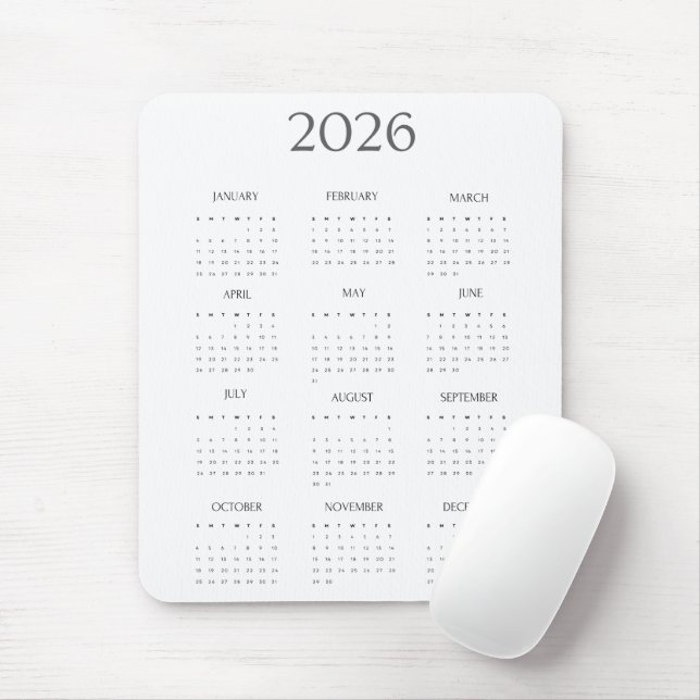 2026 Modern Minimalist Mini Calendar Mouse Pad (With Mouse)