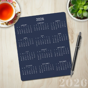 2026 Modern Minimalist Navy Blue Calendar Mouse Pad
