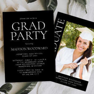 2026 Modern Photo Black White Graduation Party Invitation