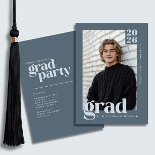 2026 Modern Slate Blue Gold Graduation Party Invitation