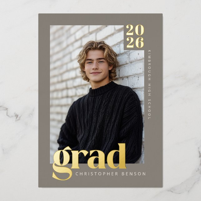 2026 Modern Stone Gray 4 Photo Graduation Gold (Front)
