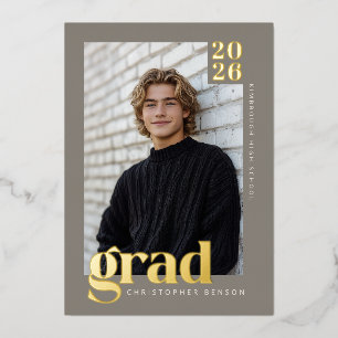2026 Modern Stone Grey 4 Photo Graduation Gold