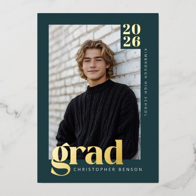 2026 Modern Teal Green 4 Photo Graduation Gold (Front)