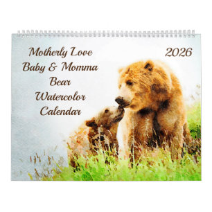 2026 Mom Love Baby Momma Bears Watercolor Gift Calendar