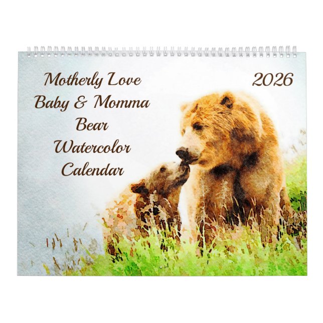 2026 Mom Love Baby Momma Bears Watercolor Gift Calendar (Cover)