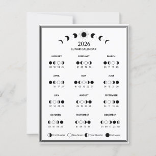 2026 Moon Phase Calendar Lunar Cycles Minimalist Postcard