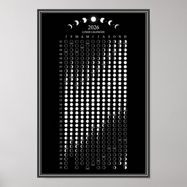 2026 Moon Phase Lunar Cycles Calendar Minimalist  Poster (Front)