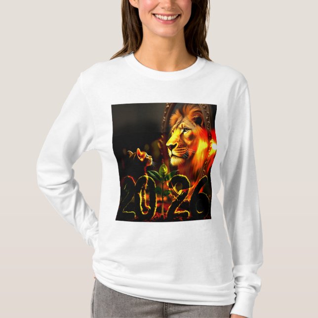2026 Motivational Art – Kitten Sees Lion in Mirror T-Shirt (Front)