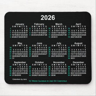 2026 Neon White 52 Weeks ISO Calendar by Janz Mouse Pad