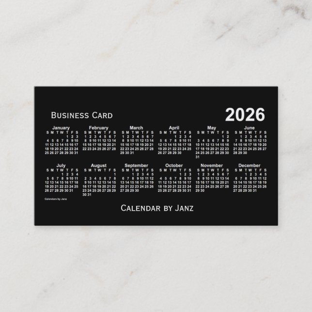 2026 Neon White Calendar by Janz Business Card (Front)