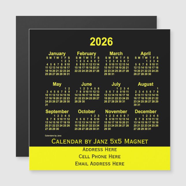 2026 Neon Yellow Business Calendar by Janz (Front/Back)