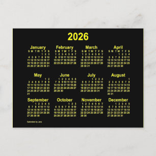 2026 Neon Yellow Mini Calendar by Janz Postcard