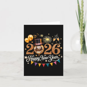2026 New Year Celebration Disco Ball Gold Festivit Card