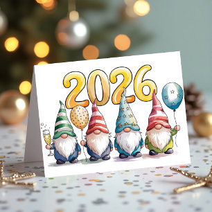 2026 New Year Cute Gnomes Celebration Party Holiday Card