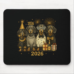2026 New Year Dachshund Gold Vintage Party Art  Mouse Pad