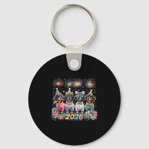 2026 New Year Dachshund Party Fireworks Fun Key Ring