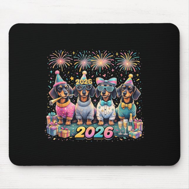 2026 New Year Dachshund Party Fireworks Fun  Mouse Pad (Front)