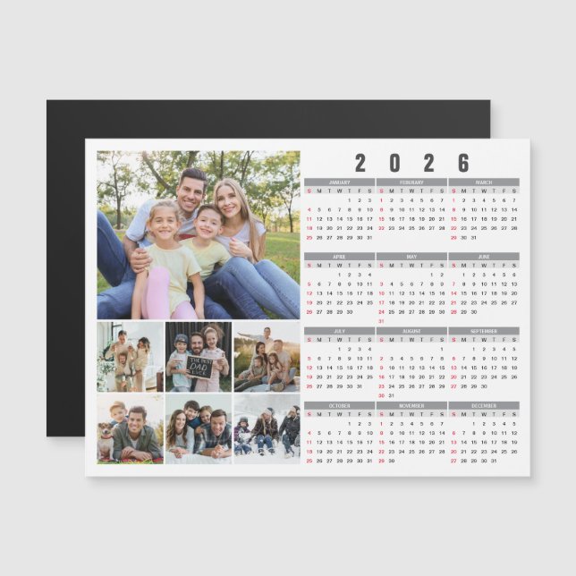 2026 New Year Family Photos Calendar Magnetic Card (Front/Back)