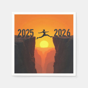2026 New Year Silhouette Leaping a Cliff Napkin