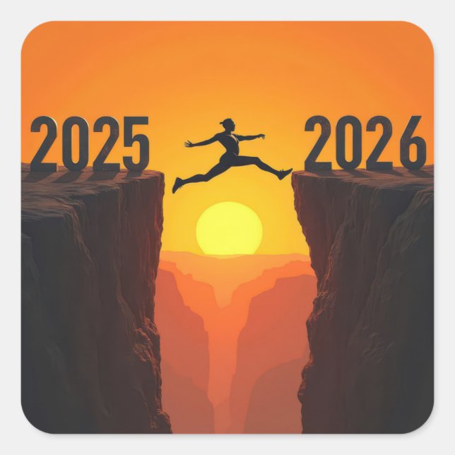 2026 New Year Silhouette Leaping a Cliff Square Sticker (Front)
