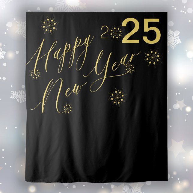 2026 New Years Eve gold black photo booth backdrop Tapestry (Creator Uploaded)
