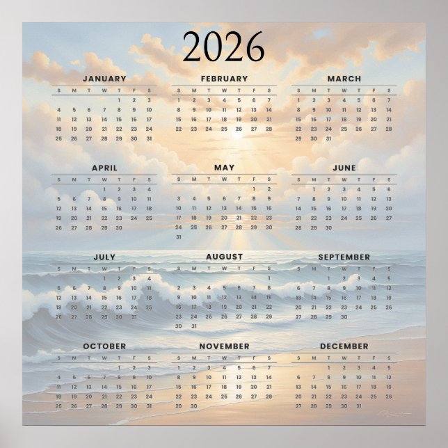 2026 Ocean-Inspired Full-Year Calendar  Poster (Front)