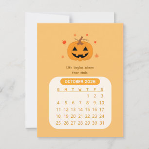 2026 October Monthly Kawaii Motivational Calendar Postcard