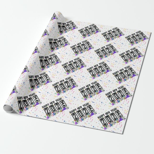 2026 Odometer Happy New Year Wrapping Paper (Unrolled)