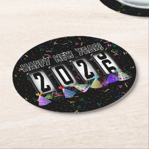 2026 Odometer New Years Party Round Paper Coaster