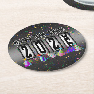 2026 Odometer New Years Party Round Paper Coaster