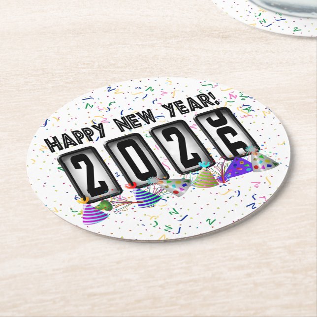 2026 Odometer New Years Party Round Paper Coaster (Angled)