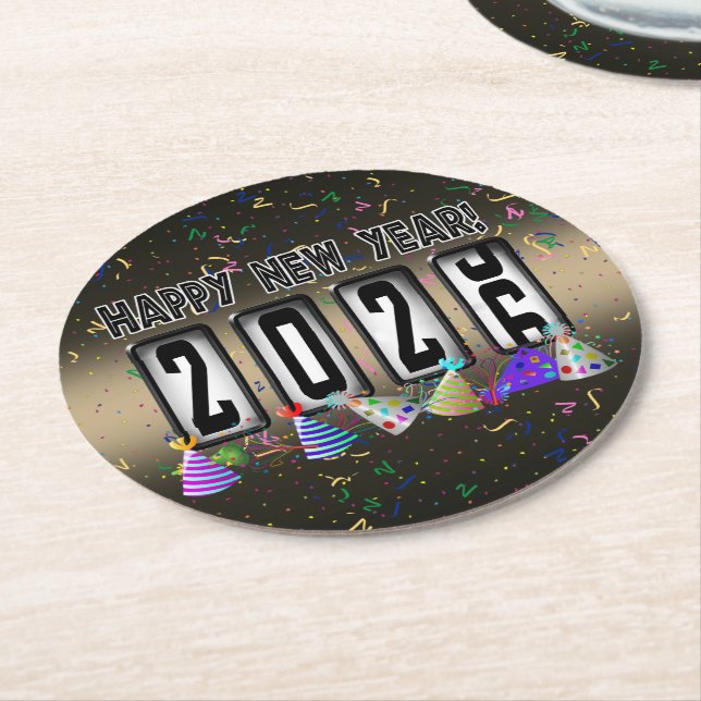 2026 Odometer New Years Party Round Paper Coaster (Angled)