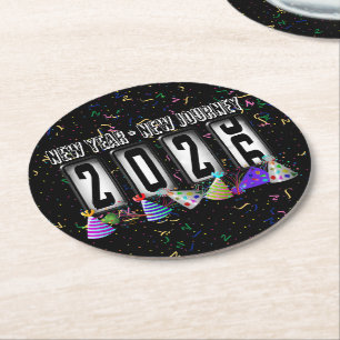 2026 Odometer New Years Party Round Paper Coaster