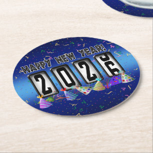 2026 Odometer New Years Party Round Paper Coaster