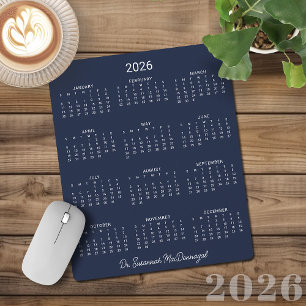 2026 Personalised Minimalist Navy Blue Calendar Mouse Pad