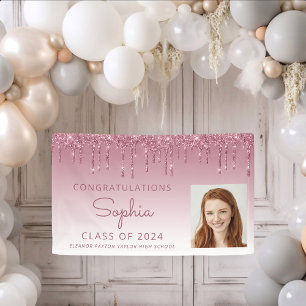 2026 Photo Burgundy Glitter Drip Graduation Banner