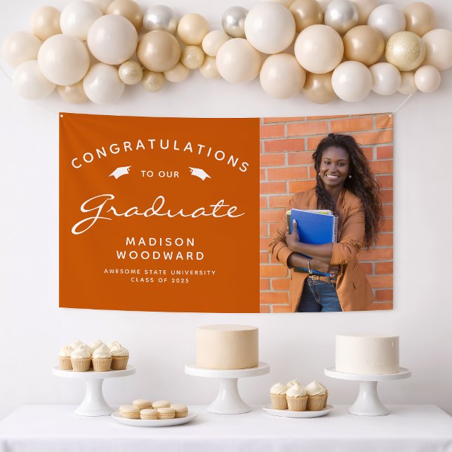 2026 Photo Burnt Orange White Script Graduation Banner (Creator Uploaded)