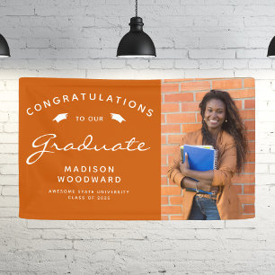 2026 Photo Burnt Orange White Script Graduation Banner