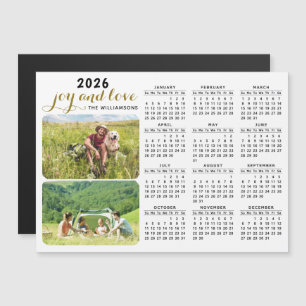 2026 Photo Calendar Magnet Family Name White Black