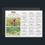 2026 Photo Calendar Magnet White Black Red Custom<br><div class="desc">Create your own 2026 magnetic photo calendar with two personal pictures on a white background. It's a unique keepsake for family,  friends,  workmates,  colleagues for Thanksgiving Day,  Christmas,  New Year,  or any occasion. Sundays and Saturdays are in red on this design</div>