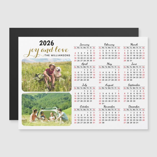 2026 Photo Calendar Magnet White Black Red Custom (Front/Back)