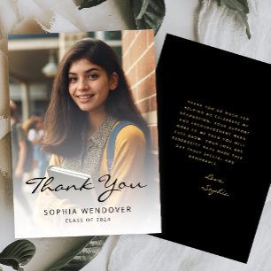 2026 Photo Classic Modern Black Gold Thank You Card