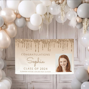 2026 Photo Gold Glitter Drip Graduation Banner