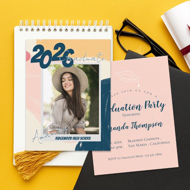 2026 Photo Grad Announcement & Party Invitation Postcard (2026 Photo Graduation Party Invitation | Modern Pastel Graduate Announcement)