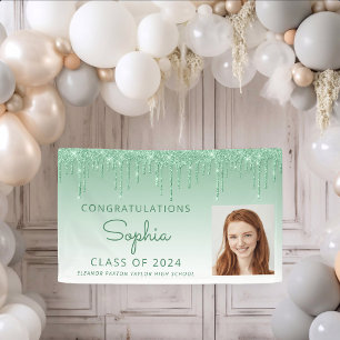 2026 Photo Green Glitter Drip Graduation Banner