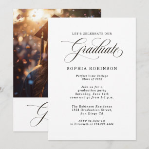 2026 Photo Modern Black White Graduation Party Invitation